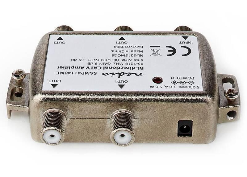 Zesilovač Nedis CATV, Max. zesílení 12 dB, 85-1218 MHz, 4 výstupy, zpětný kanál - 7,5 dB, 5-65 MHz, konektor F