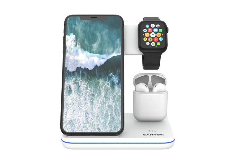 Bezdrátová nabíječka Canyon 3v1 pro telefon, Apple Watch, Airpods bílá