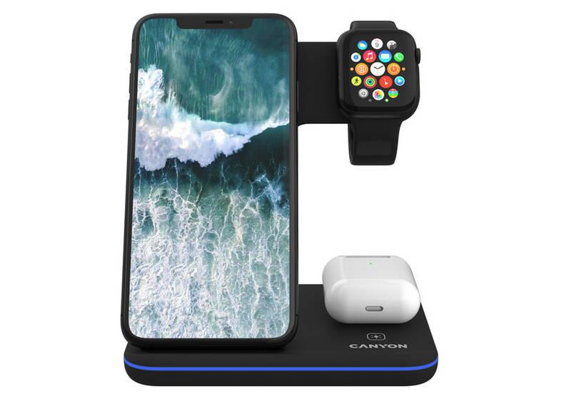 Bezdrátová nabíječka Canyon 3v1 pro telefon, Apple Watch, Airpods černá