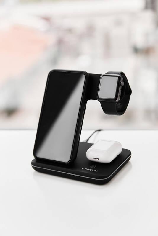 Bezdrátová nabíječka Canyon 3v1 pro telefon, Apple Watch, Airpods černá