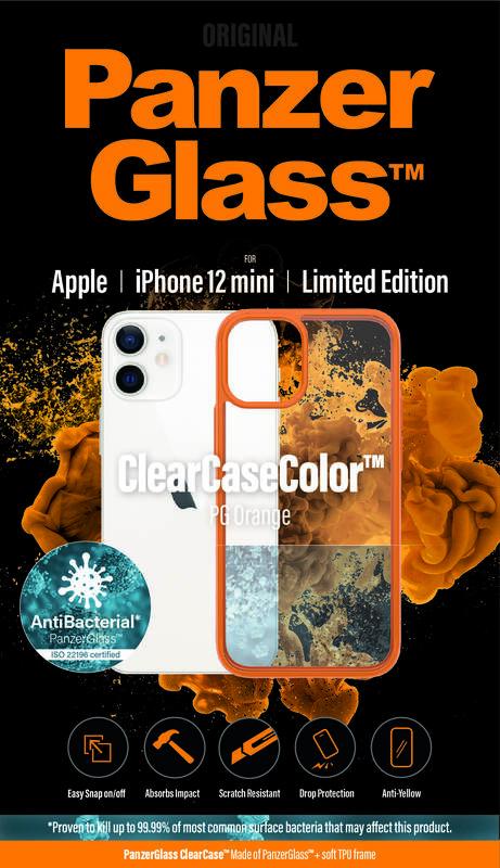 Kryt na mobil PanzerGlass ClearCase Antibacterial na Apple iPhone 12 mini oranžový, Kryt, na, mobil, PanzerGlass, ClearCase, Antibacterial, na, Apple, iPhone, 12, mini, oranžový