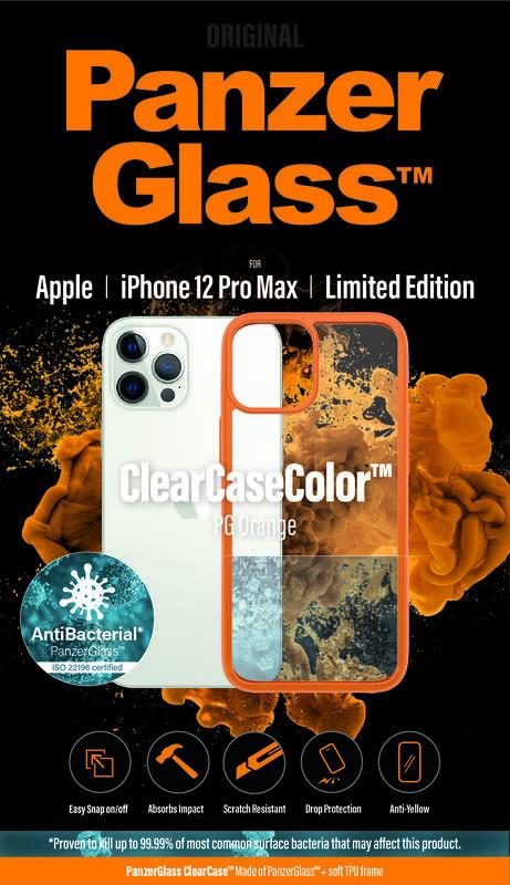 Kryt na mobil PanzerGlass ClearCase Antibacterial na Apple iPhone 12 Pro Max oranžový