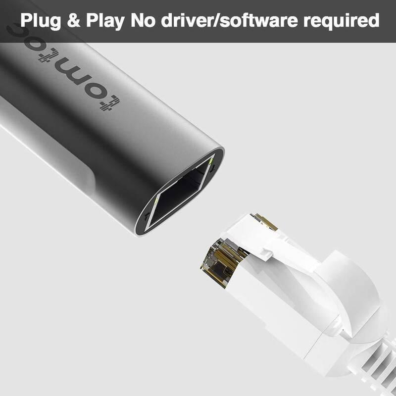 Redukce tomtoc USB-C RJ45 šedá