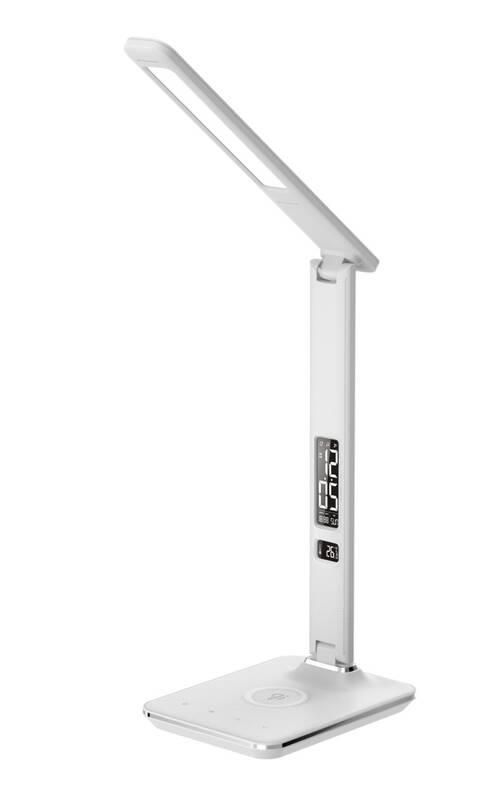 Stolní LED lampička IMMAX Kingfisher s bezdrátovým nabíjením Qi a USB, 8,5 W bílá
