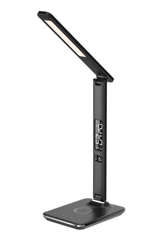 Stolní LED lampička IMMAX Kingfisher s bezdrátovým nabíjením Qi a USB, 8,5 W černá