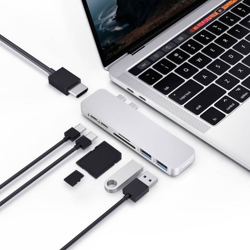 USB Hub HyperDrive DUO 7-in-2 Hub USB-C MacBook Pro stříbrný, USB, Hub, HyperDrive, DUO, 7-in-2, Hub, USB-C, MacBook, Pro, stříbrný