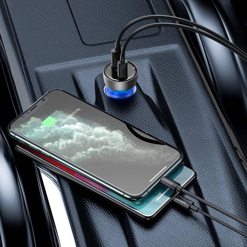Adaptér do auta Baseus 1x USB, 1x USB-C, 65W šedý