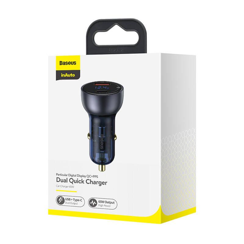 Adaptér do auta Baseus 1x USB, 1x USB-C, 65W šedý