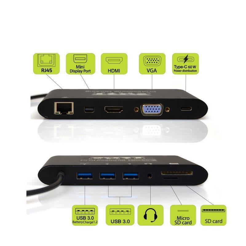 Dokovací stanice PORT CONNECT USB-C LAN, HDMI, mini Display Port, VGA, USB-C 60W, 3x USB-A, černá, Dokovací, stanice, PORT, CONNECT, USB-C, LAN, HDMI, mini, Display, Port, VGA, USB-C, 60W, 3x, USB-A, černá
