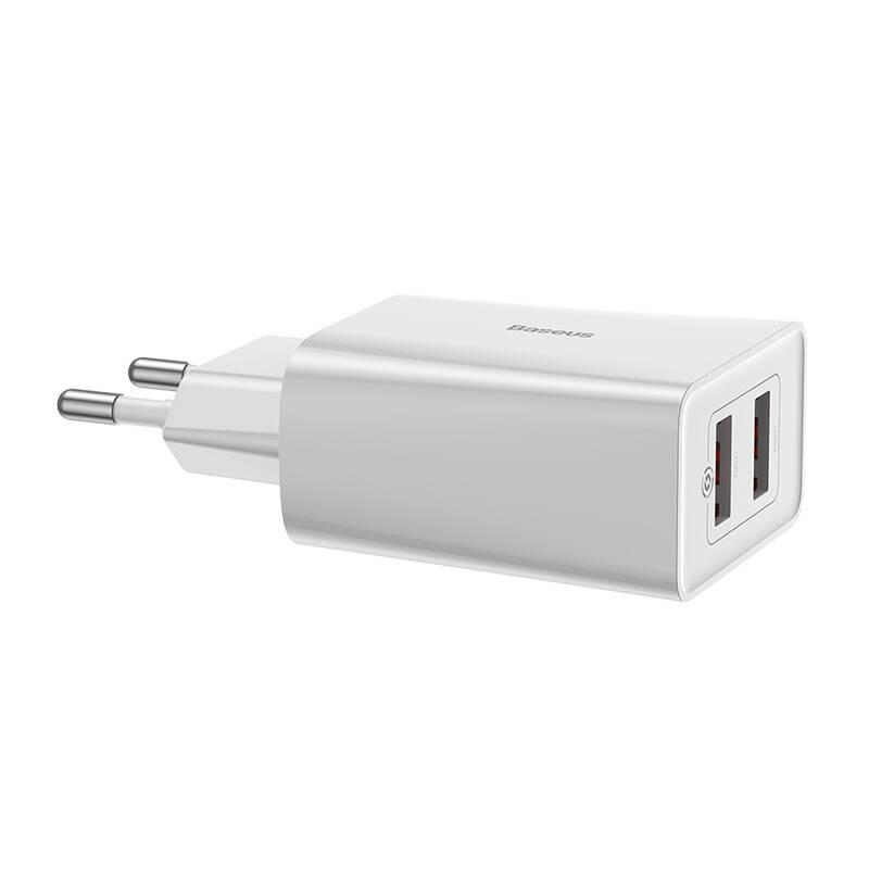 Nabíječka do sítě Baseus 2x USB, 18W bílá