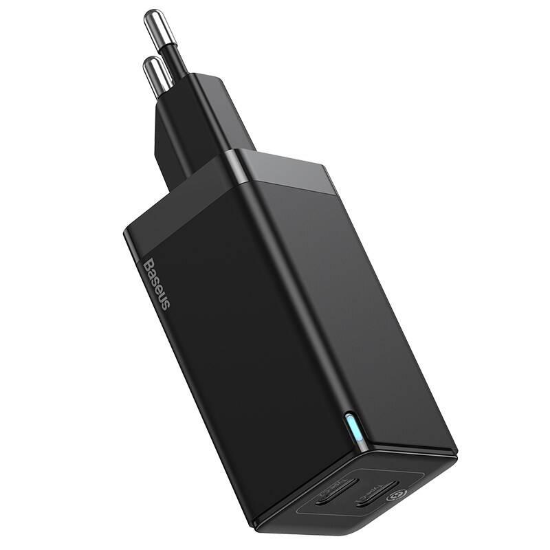 Nabíječka do sítě Baseus GaN2 Quick Charge 45W, 2x USB-C, QC 3.0 60W USB-C kabel 1m černá
