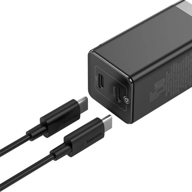 Nabíječka do sítě Baseus GaN2 Quick Charge 45W, 2x USB-C, QC 3.0 60W USB-C kabel 1m černá