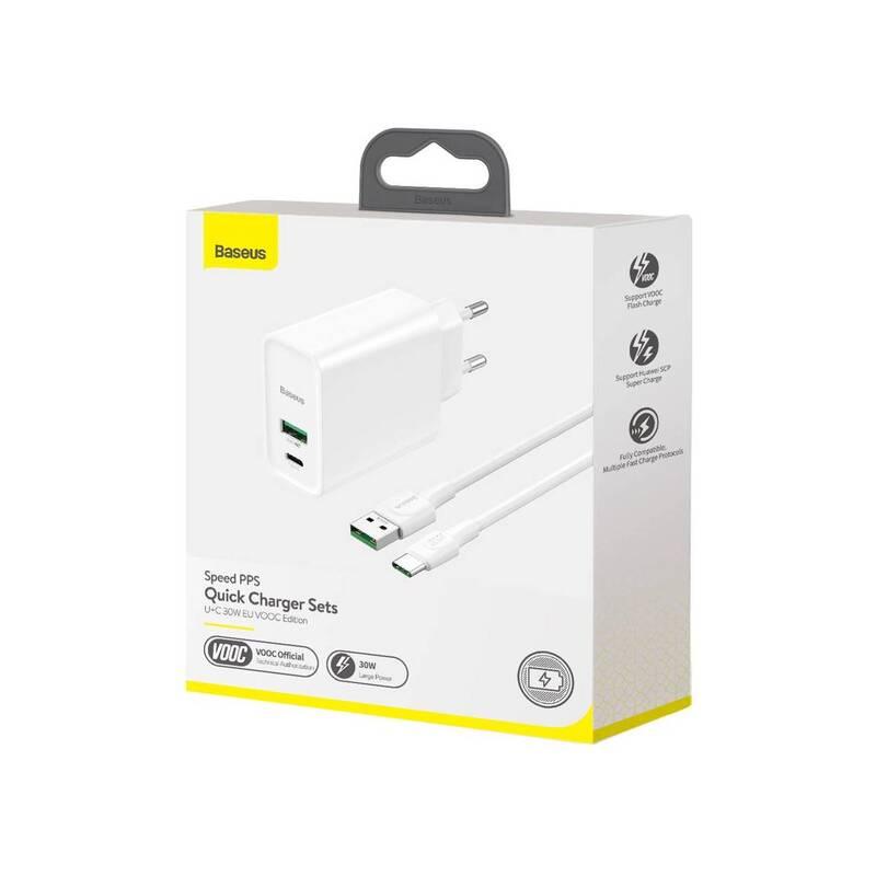 Nabíječka do sítě Baseus Speed PPS Quick Charger 30W USB-C kabel 1m bílá
