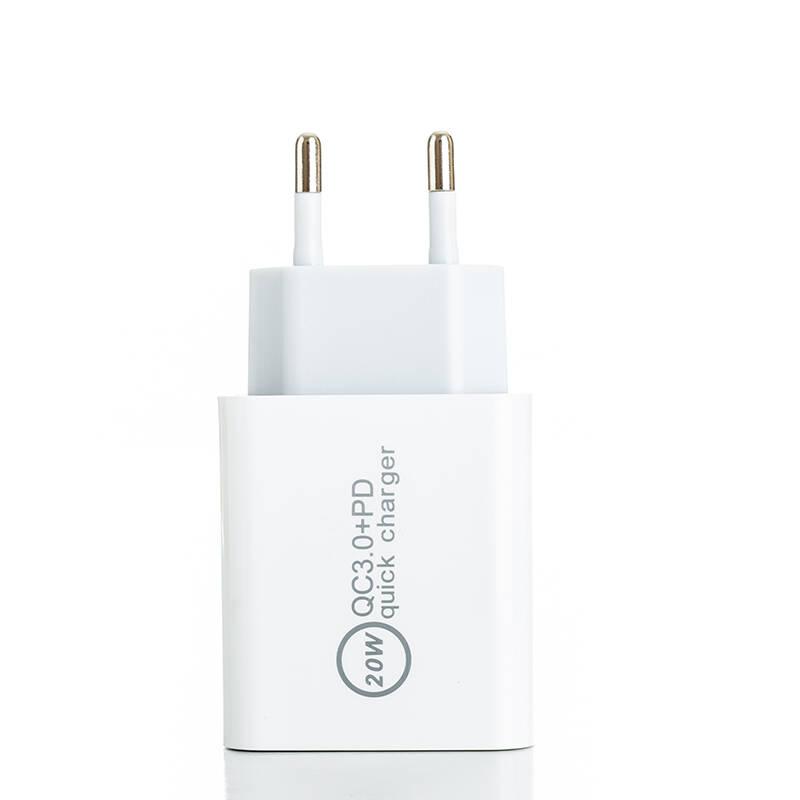 Nabíječka do sítě ER Power 20W USB-C PD, USB-A QC 3.0 bílá