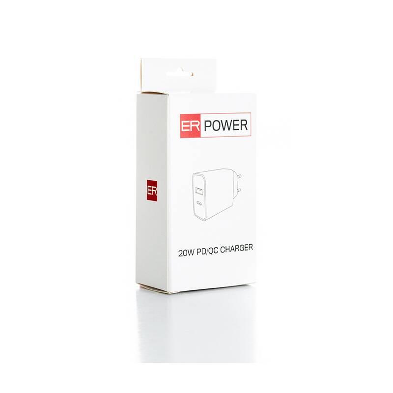 Nabíječka do sítě ER Power 20W USB-C PD, USB-A QC 3.0 bílá, Nabíječka, do, sítě, ER, Power, 20W, USB-C, PD, USB-A, QC, 3.0, bílá