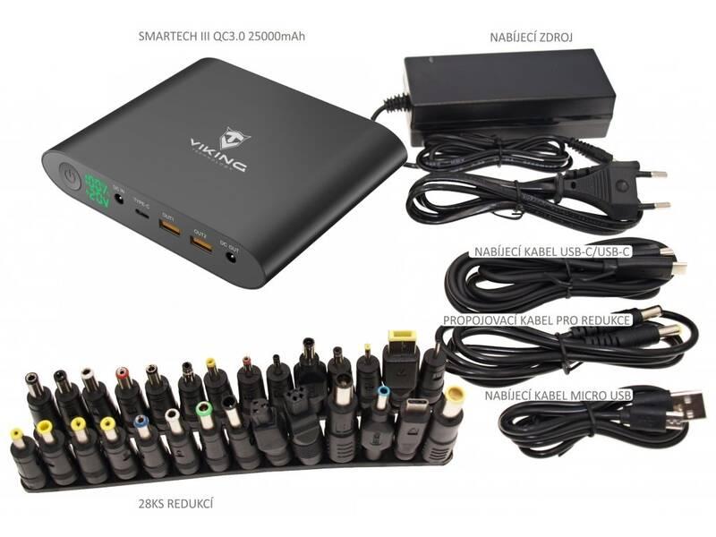Powerbank Viking Smartech III QC 3.0 25 000mAh černá