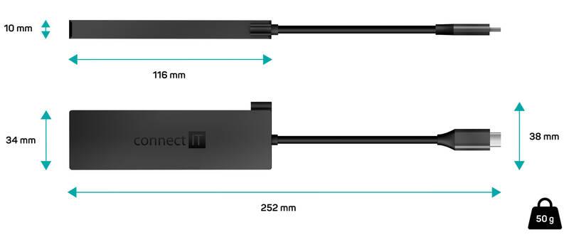 USB Hub Connect IT USB-C 3x USB 3.2, HDMI, USB-C PD 100W šedý