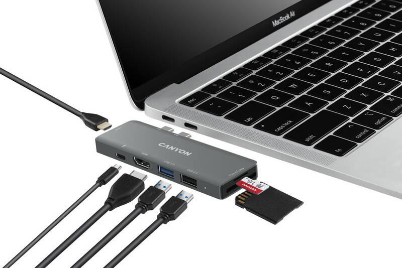Dokovací stanice Canyon DS-5, pro MacBook, USB-C PD 100W stříbrná, Dokovací, stanice, Canyon, DS-5, pro, MacBook, USB-C, PD, 100W, stříbrná