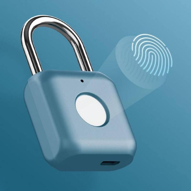Visací zámek UODI na otisk prstu, IPX2 modrý