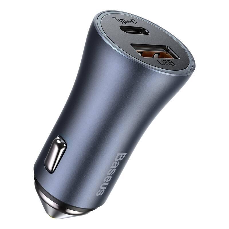 Adaptér do auta Baseus Golden Contactor Pro Dual, USB-C, USB, 40W šedý