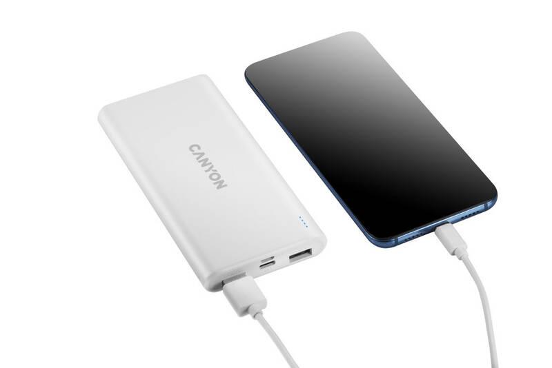 Powerbank Canyon 10000 mAh, Micro USB USB-C bílá