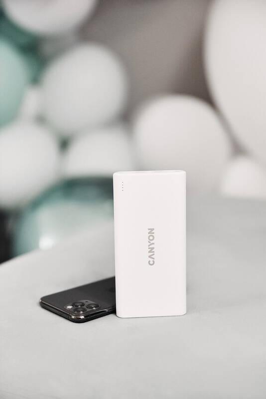 Powerbank Canyon 10000 mAh, Micro USB USB-C bílá