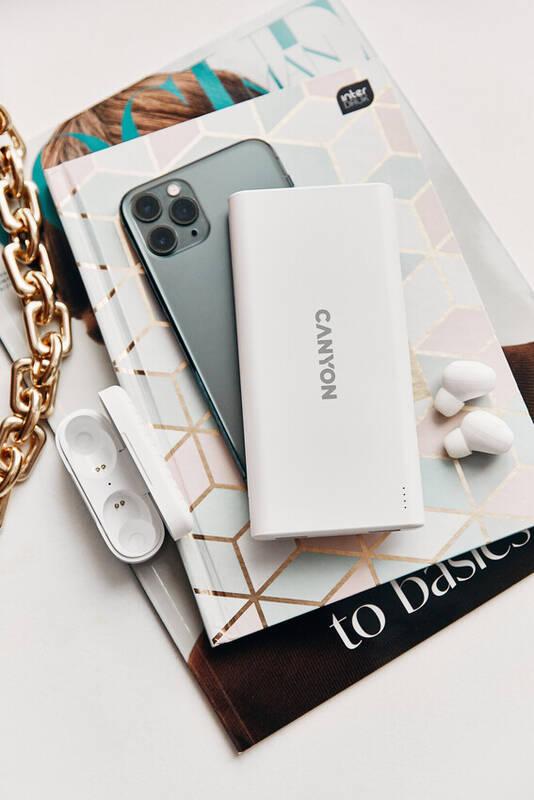 Powerbank Canyon 10000 mAh, Micro USB USB-C bílá