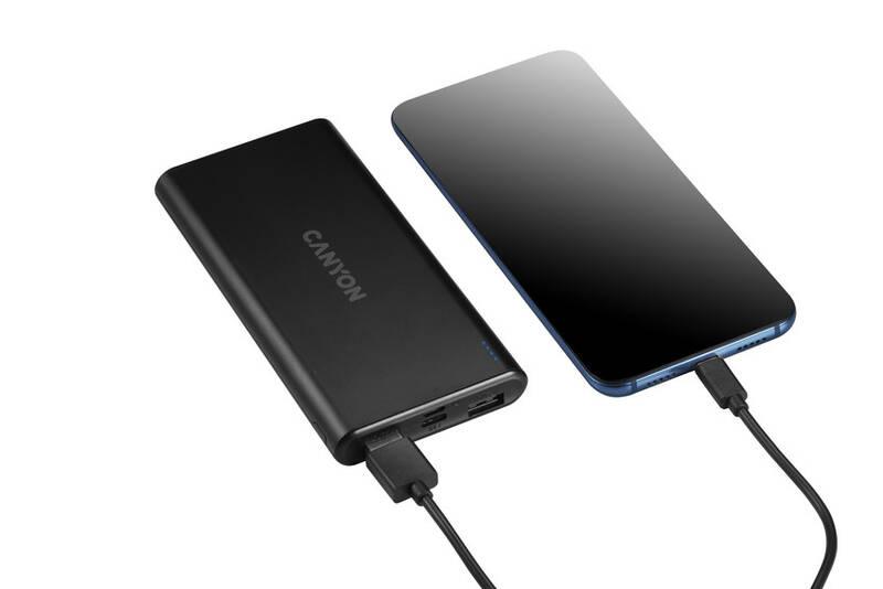 Powerbank Canyon 10000 mAh, Micro USB USB-C černá
