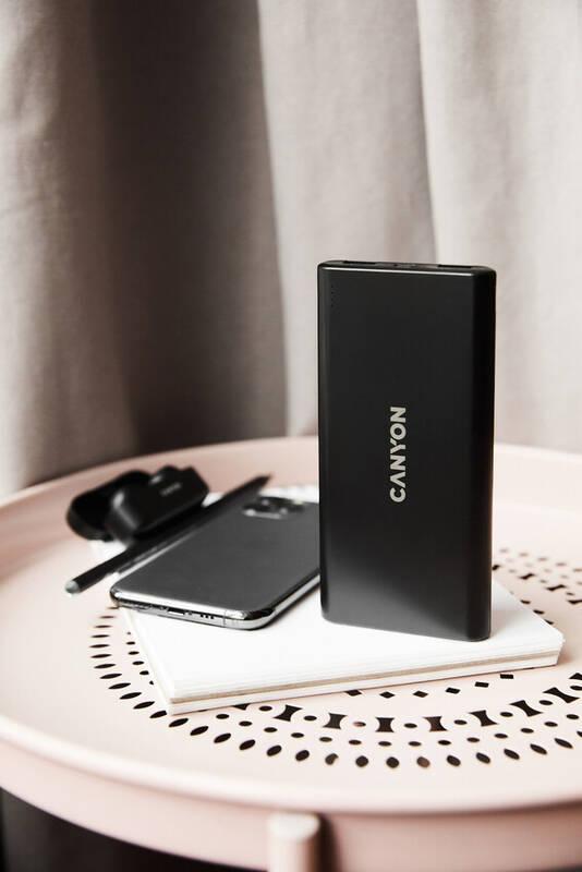 Powerbank Canyon 10000 mAh, Micro USB USB-C černá