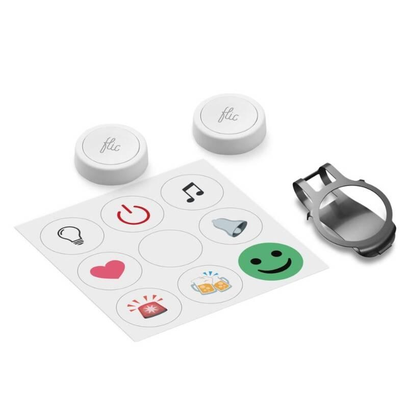 Tlačítko Flic 2 – 2x chytré Bluetooth tlačítko, kovový klip, nálepky, Tlačítko, Flic, 2, –, 2x, chytré, Bluetooth, tlačítko, kovový, klip, nálepky