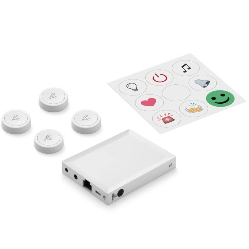 Tlačítko Flic 2 Starter Kit – 4x chytré Bluetooth tlačítko, Hub LR, síťový adaptér, nálepky, Tlačítko, Flic, 2, Starter, Kit, –, 4x, chytré, Bluetooth, tlačítko, Hub, LR, síťový, adaptér, nálepky
