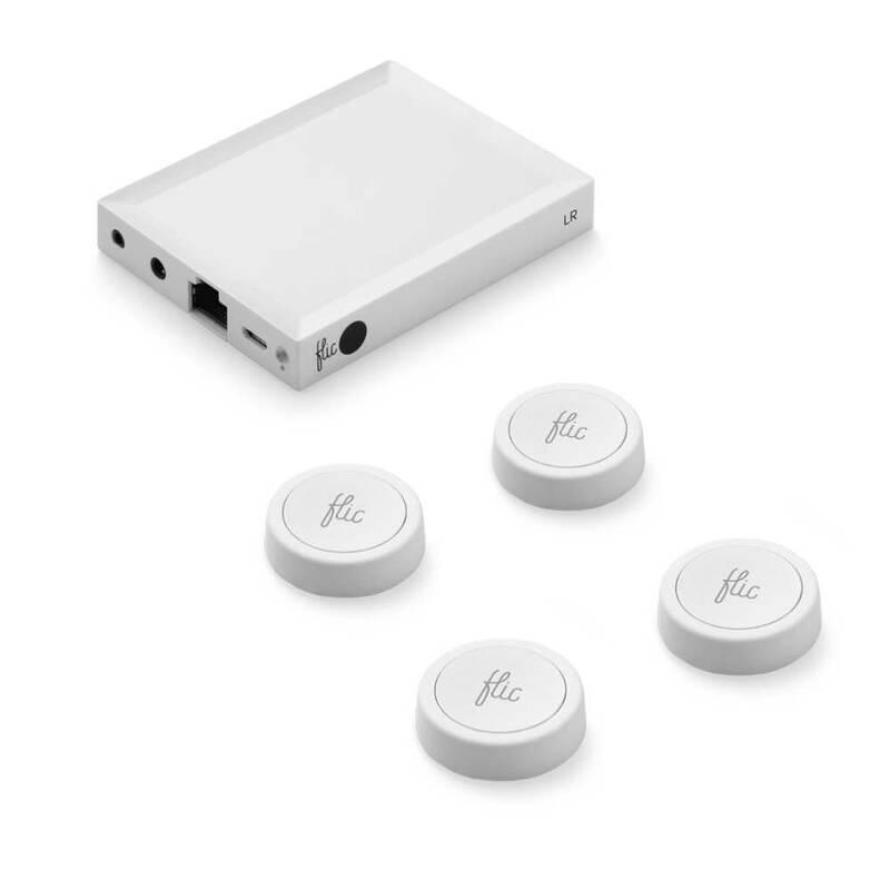 Tlačítko Flic 2 Starter Kit – 4x chytré Bluetooth tlačítko, Hub LR, síťový adaptér, nálepky, Tlačítko, Flic, 2, Starter, Kit, –, 4x, chytré, Bluetooth, tlačítko, Hub, LR, síťový, adaptér, nálepky