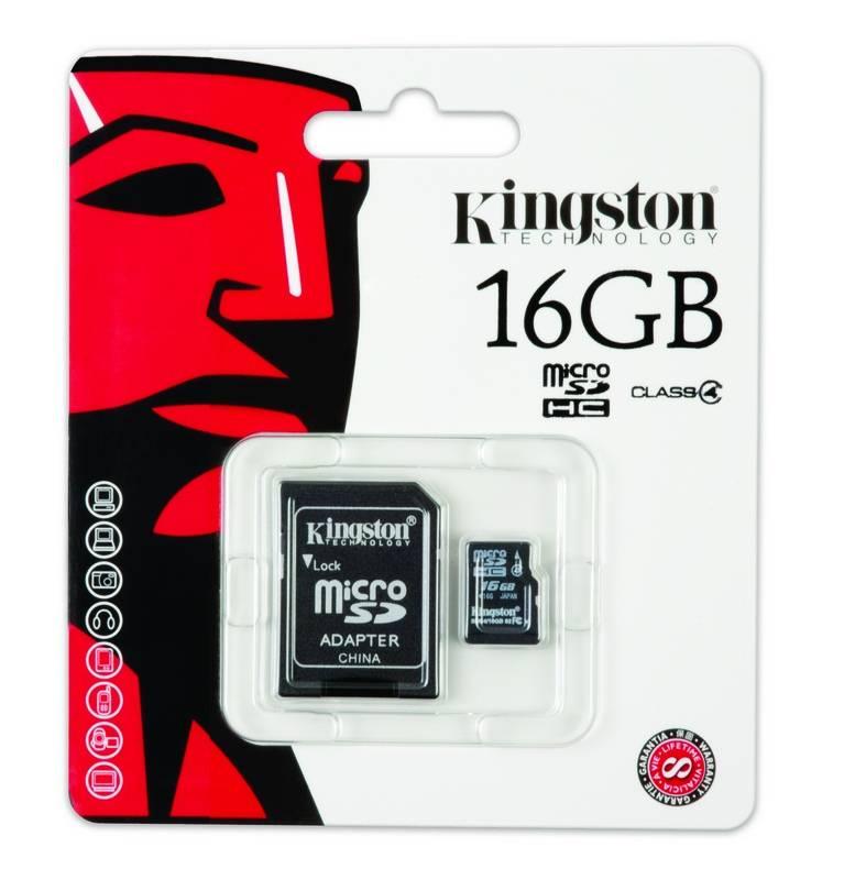 Paměťová karta Kingston MicroSDHC 16GB Class 4 adapter, Paměťová, karta, Kingston, MicroSDHC, 16GB, Class, 4, adapter