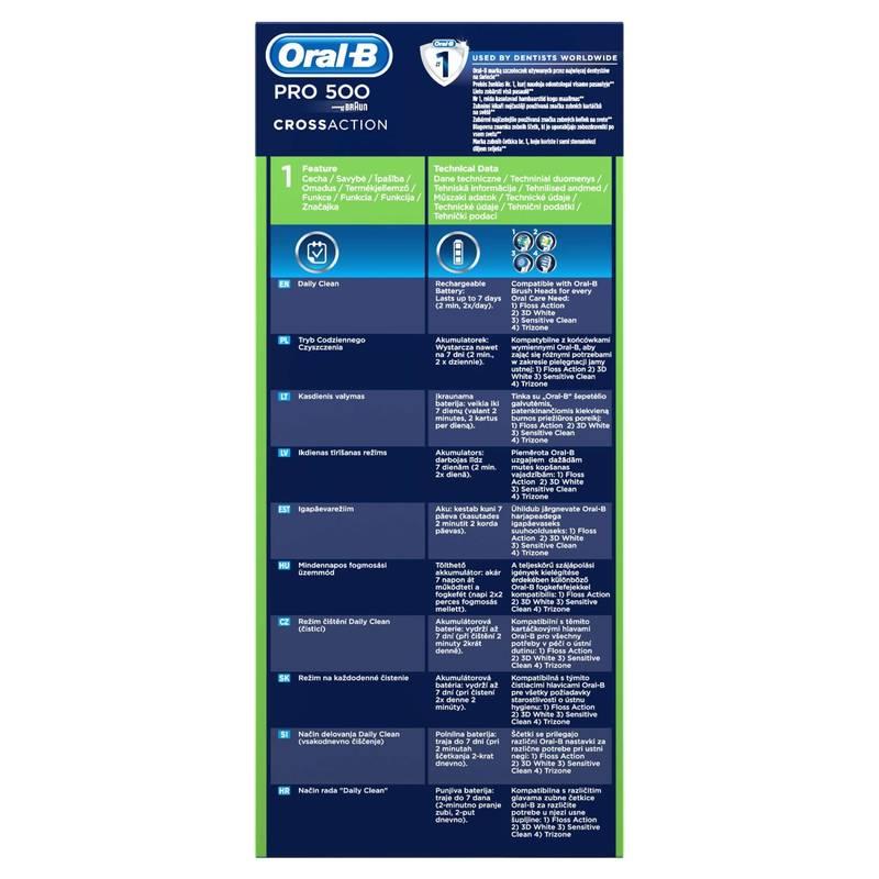 Zubní kartáček Oral-B Pro 500 CrossAction modrý, Zubní, kartáček, Oral-B, Pro, 500, CrossAction, modrý