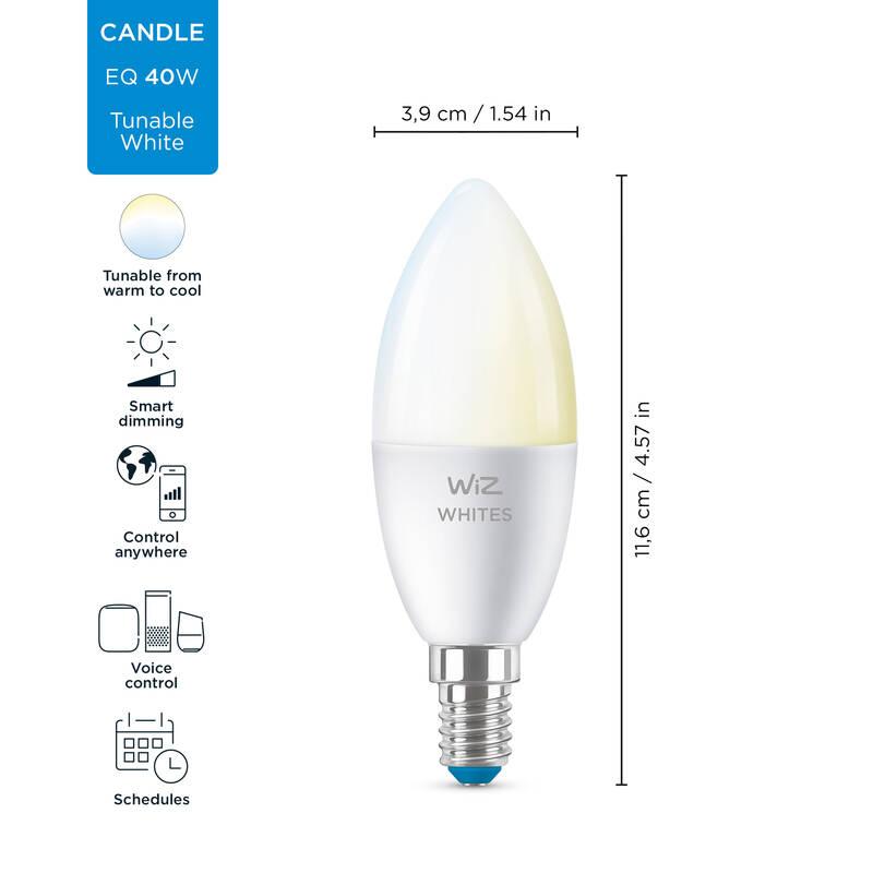 Chytrá žárovka WiZ Tunable White 4,8W E14 C37, Chytrá, žárovka, WiZ, Tunable, White, 4,8W, E14, C37