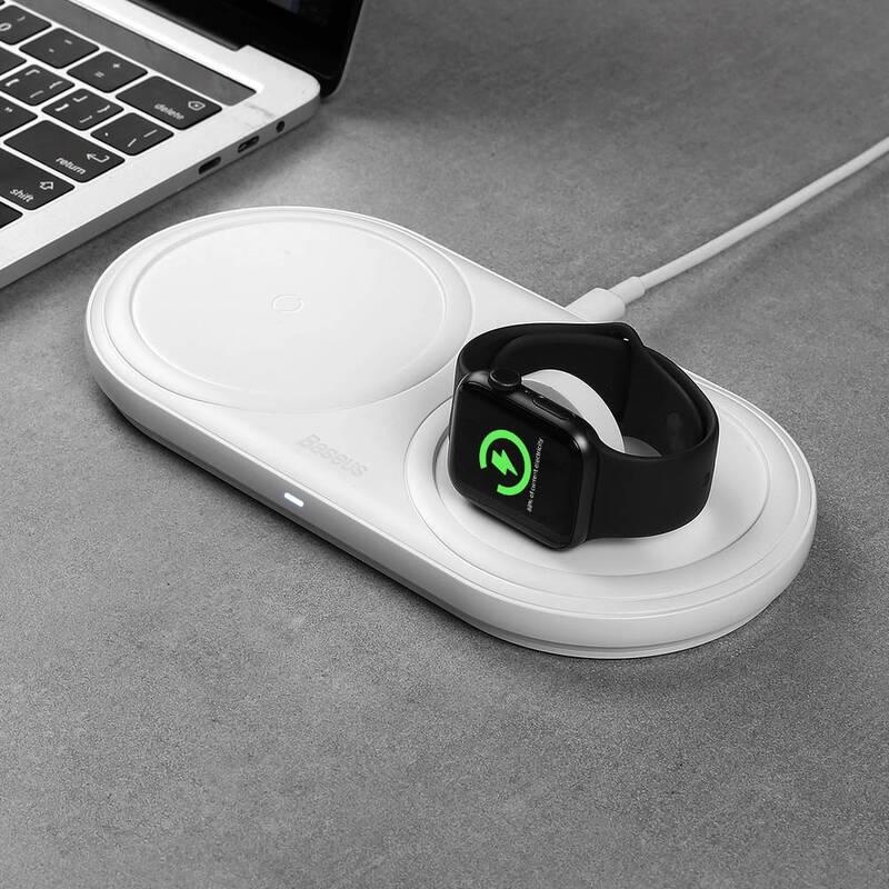 Bezdrátová nabíječka Baseus Planet 2v1 USB adaptér a USB-C kabel 1m bílá