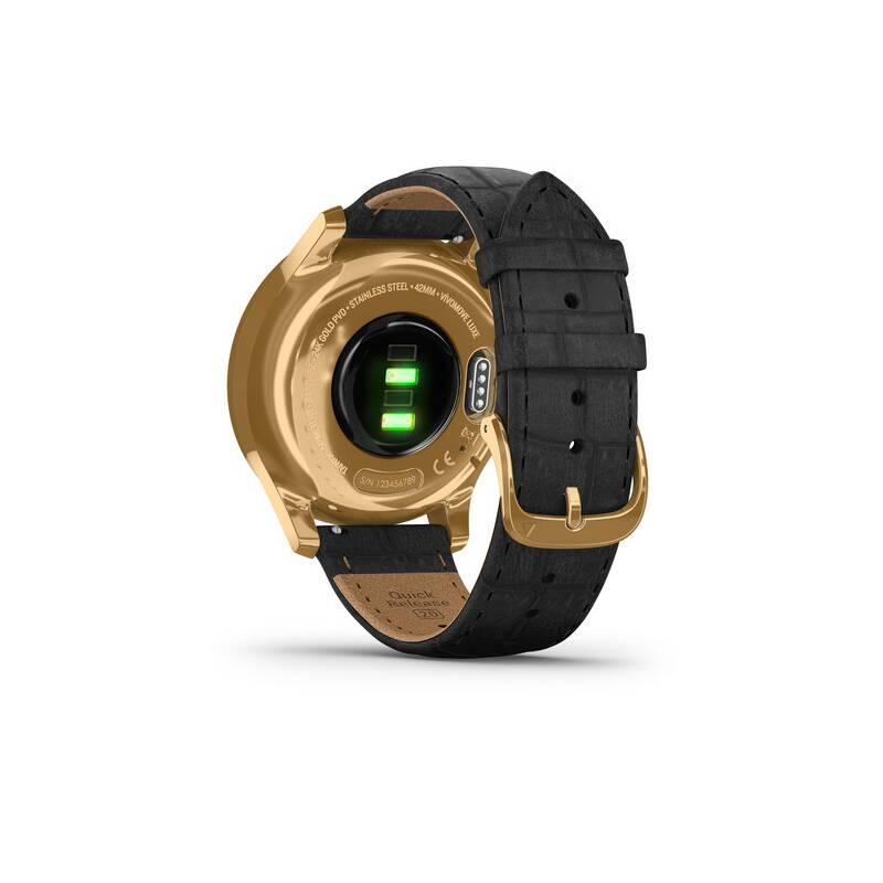 Chytré hodinky Garmin vivomove3 Luxe 24K Gold Black Leather Band