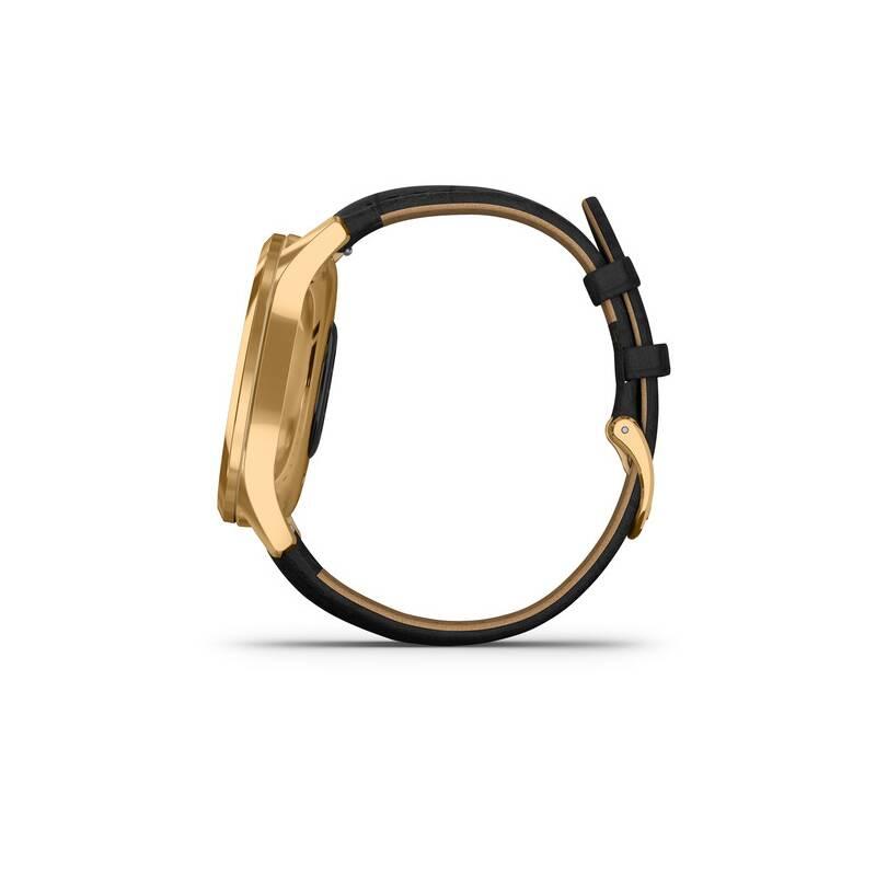 Chytré hodinky Garmin vivomove3 Luxe 24K Gold Black Leather Band