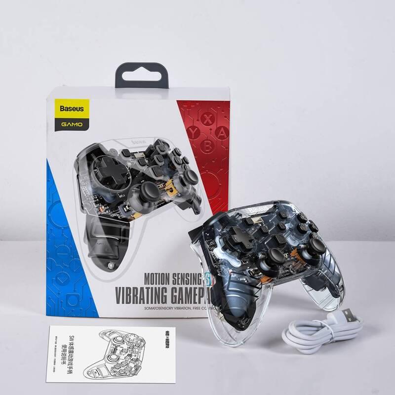 Gamepad Baseus SW Motion pro PC a Nintendo Switch průhledný