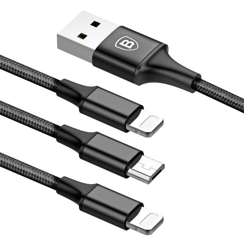 Kabel Baseus Rapid Series USB Micro USB, 2x Lightning, 1,2m černý
