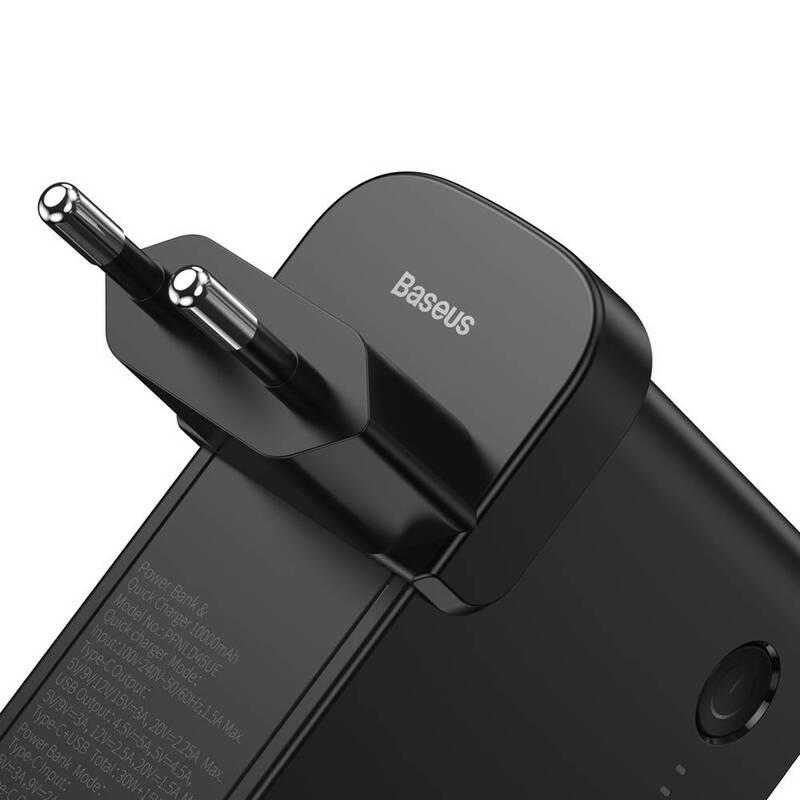 Nabíječka do sítě Baseus Power Station GaN 2v1 QC USB, USB-C a powerbanka 10000mAh 45W USB-C kabel 1m černá