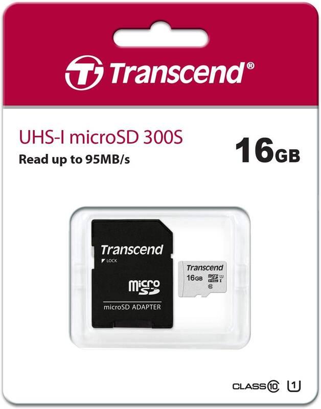 Paměťová karta Transcend 300S microSDHC 16GB UHS-I U1 adapter, Paměťová, karta, Transcend, 300S, microSDHC, 16GB, UHS-I, U1, adapter