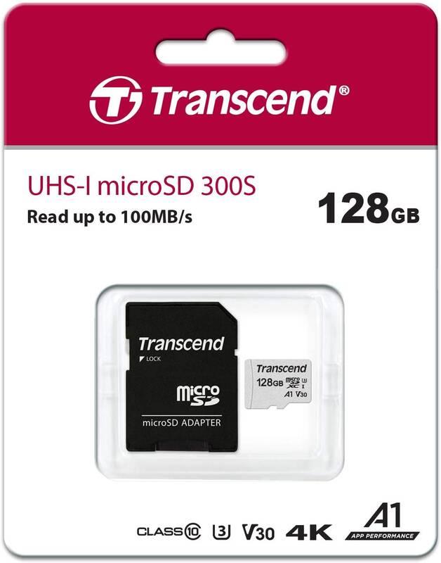 Paměťová karta Transcend 300S microSDXC 128GB UHS-I U3 V30 A1 adapter