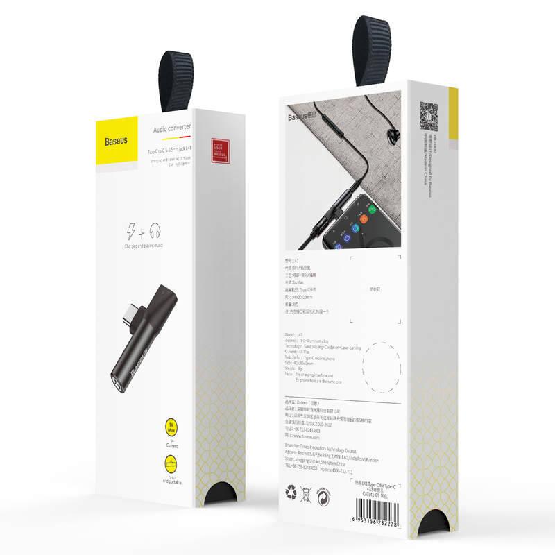 Redukce Baseus USB-C samec USB-C samice 3,5mm Jack samice černá