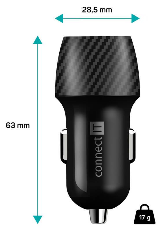 Adaptér do auta Connect IT InCarz QC 3.0, USB, USB-C PD carbon, Adaptér, do, auta, Connect, IT, InCarz, QC, 3.0, USB, USB-C, PD, carbon