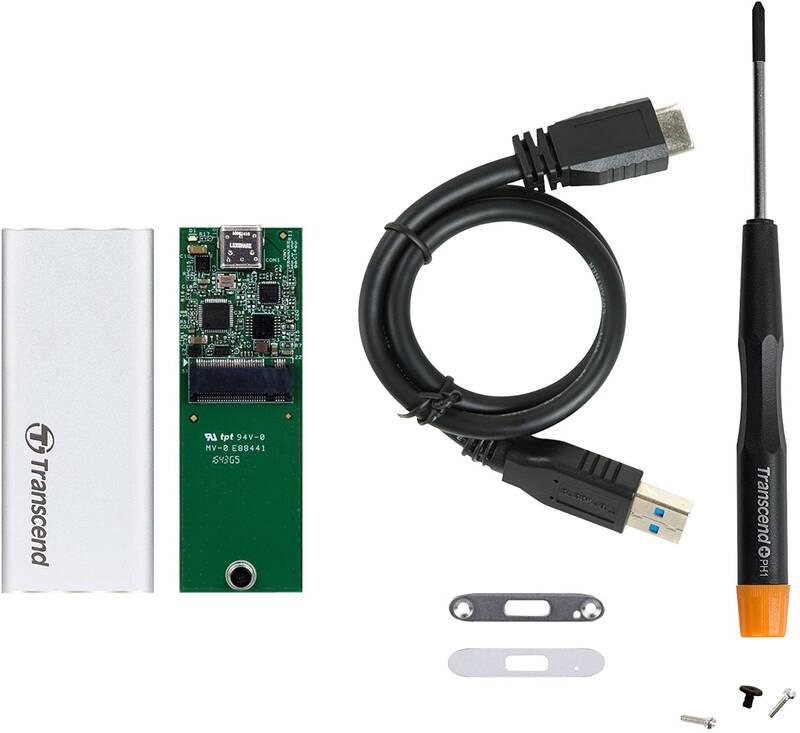 Box na HDD Transcend CM42 externí SSD rámeček, M.2 SATA SSD typ 2242, USB 3.0 USB-C stříbrný