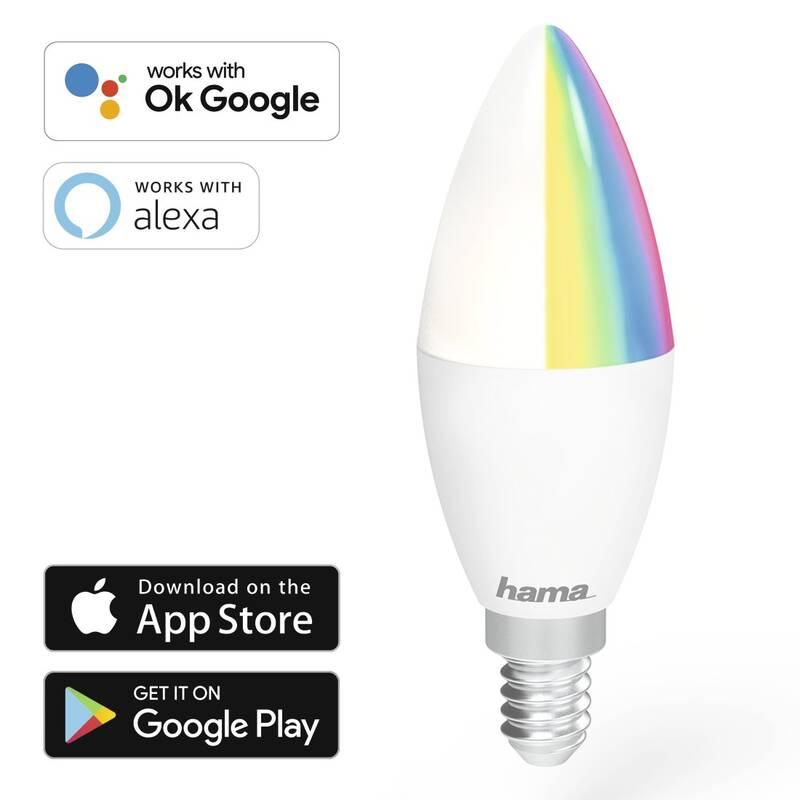 Chytrá žárovka Hama SMART WiFi LED, E14, 4,5 W, RGB, stmívatelná