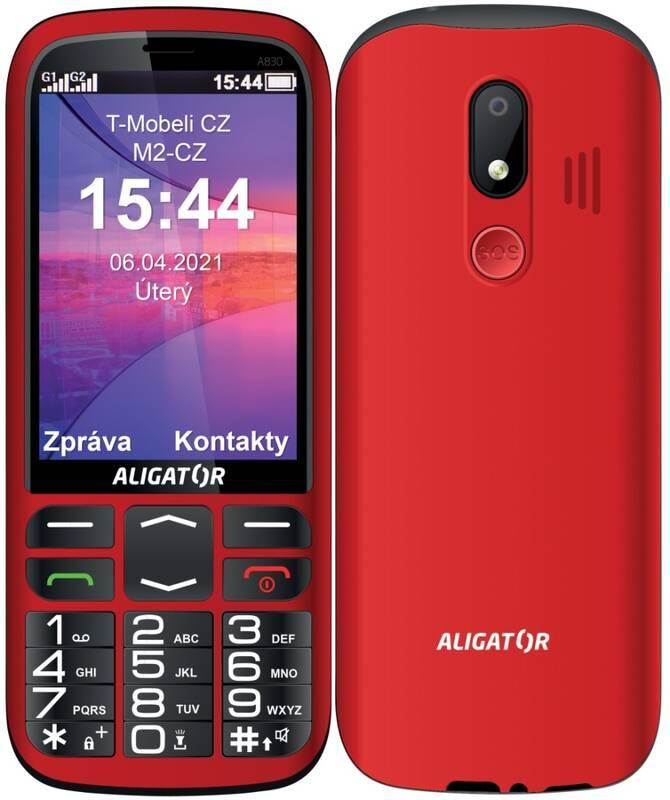 Mobilní telefon Aligator A830 Senior stojánek červený