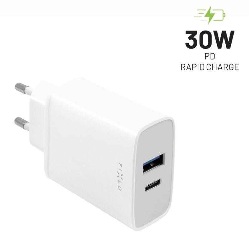 Nabíječka do sítě FIXED USB, USB-C PD, 30W bílá