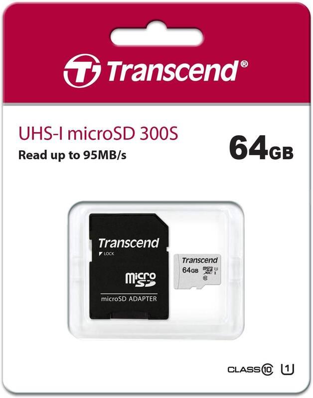 Paměťová karta Transcend 300S microSDXC 64GB UHS-I U1 adapter, Paměťová, karta, Transcend, 300S, microSDXC, 64GB, UHS-I, U1, adapter
